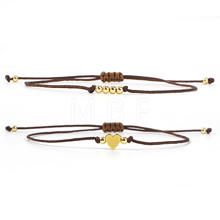 2Pcs 2 Styles Bohemian Brass Beads Braided Bead Bracelets BT1454-8-1