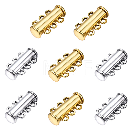 8 Sets 2 Colors 3-Strands Brass Magnetic Slide Lock Clasps KK-FS0001-60-1