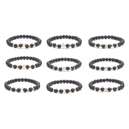 9Pcs 9 Style Bear & Cross & Moon & Crown & Heart & Butterfly Brass Beaded Stretch Bracelets Set BJEW-JB08905-1