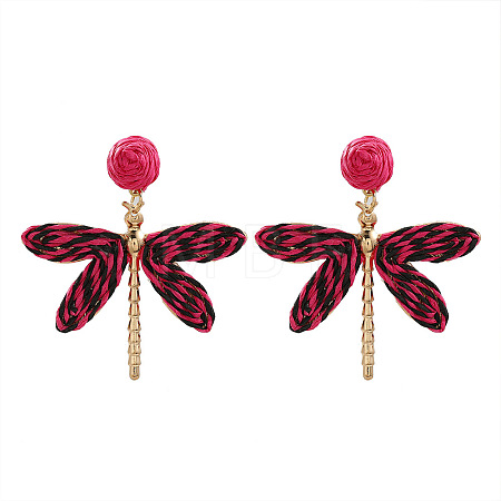 Alloy & Raffia Dangle Stud Earrings FS-WGCB008-03-1