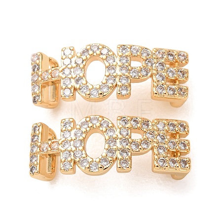 Brass Micro Pave Clear Cubic Zirconia Word HOPE Links Connector Charms KK-K002-32G-G-1