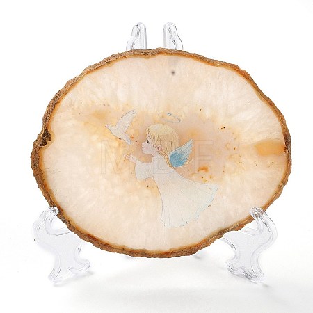 Printed Natural Agate Slice Stone Ornament DJEW-M011-02J-1