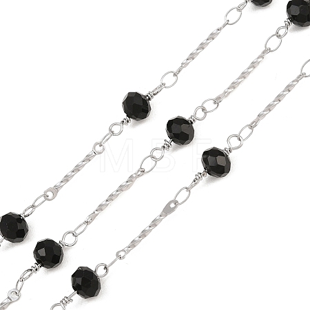 304 Stainless Steel Twist Bar & Glass Rondelle Faceted Bead Link Chain GL-CBA23D8-01P-1