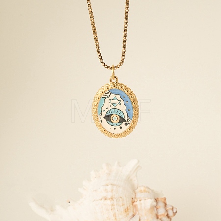 304 Stainless Steel Enamel Evil Eye Pendant Necklaces for Women WGBA65F-06-1
