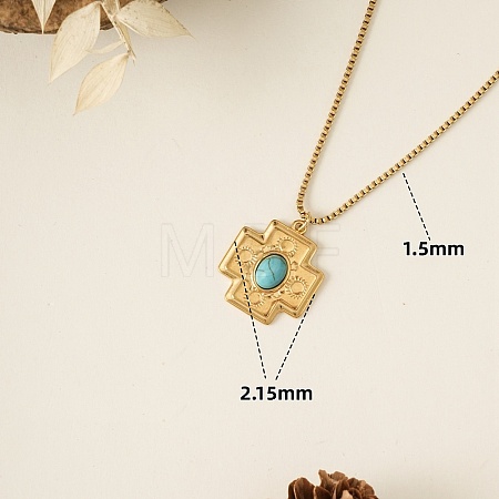 304 Stainless Steel & Synthetic Turquoise Pendant Necklaces for Women WGA2F7A-03-1