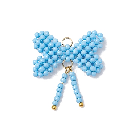 Glass Seed Beaded Bowknot Pendants PALLOY-MZ01055-03-1