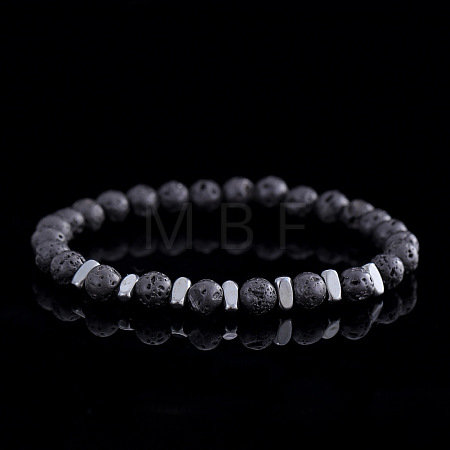 Natural Lava Rock Round Beads Stretch Bracelets for Men WJ7927-1