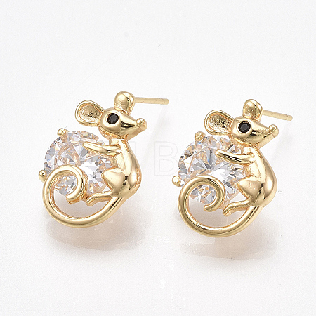 Brass Stud Earrings KK-T038-497G-1