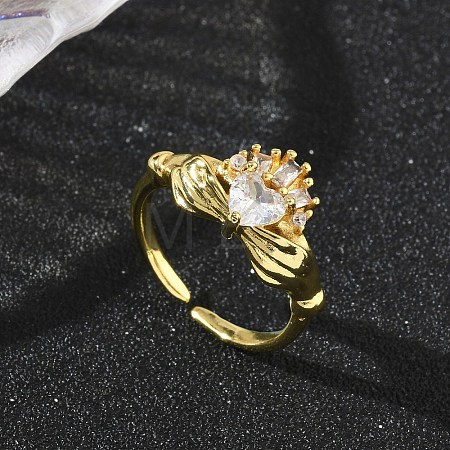 Brass Pave Cubic Zirconia Cuff Open Rings RJEW-H268-02G-1