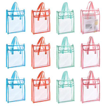 12Pcs 4 Colors Transparent Plastic Packing Bags with Handles and Snap Buttons ABAG-PH0001-87-1