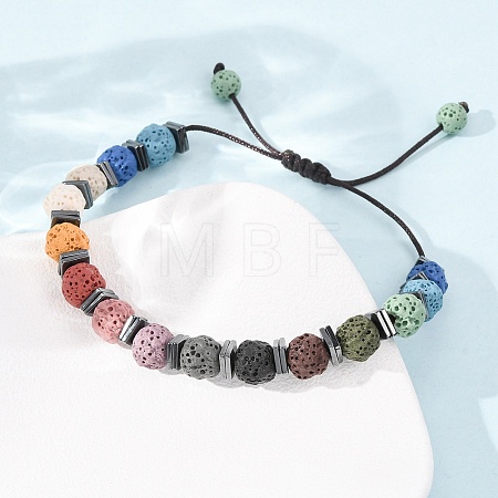 Chakra Round Dyed Natural Lava Rock Braided Bead Bracelets GG-CBA922D-01-1