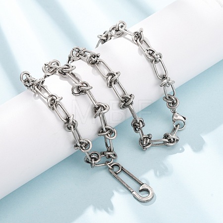 Unisex Vintage 304 Stainless Steel Safety Pin Pendant Necklaces NJEW-C115-09AS-1