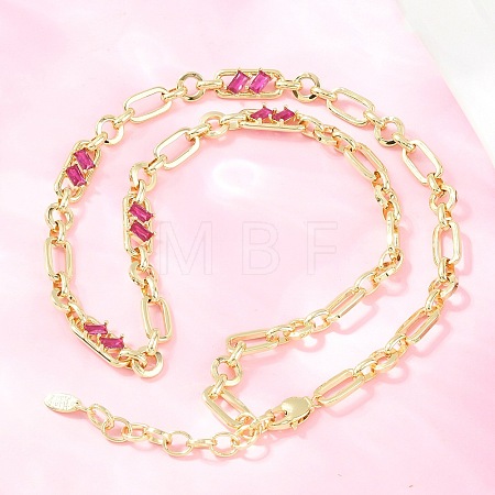 7MM Brass Pave Cubic Zirconia Figaro Chain Necklaces NJEW-D324-05G-04-1