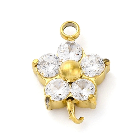 304 Stainless Steel Micro Pave Cubic Zirconia Flower Connector Charms STAS-U042-01G-02-1