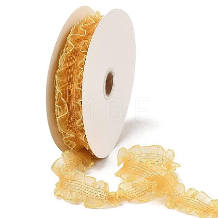 20 Yards Polyester Pleated Elastic Lace Trim SRIB-M015-01J-1