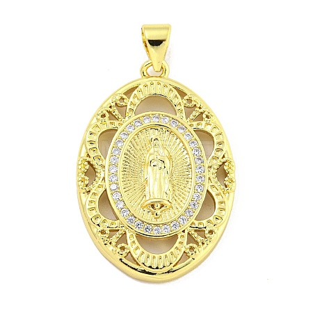 Rack Plating Brass Micro Pave Clear Cubic Zirconia Pendants KK-B091-21G-04-1