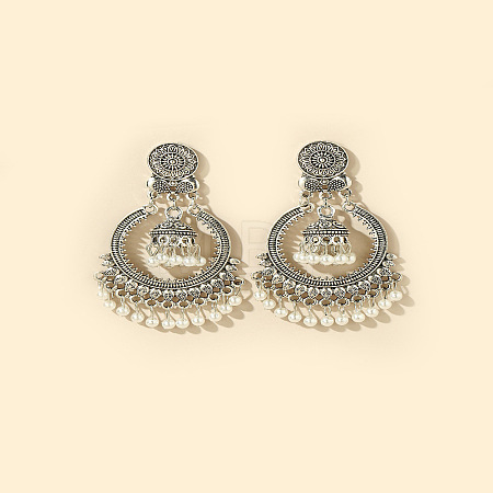 Bohemian Style Alloy Resin Bell with Flat Round Chandelier Earrings FS-WG374F0-03-1
