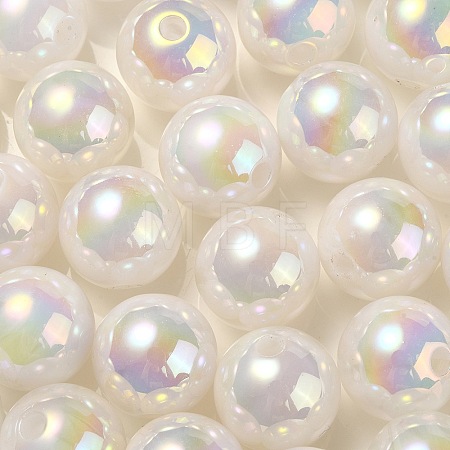 UV Plating Rainbow Iridescent Acrylic Beads OACR-F004-04D-1