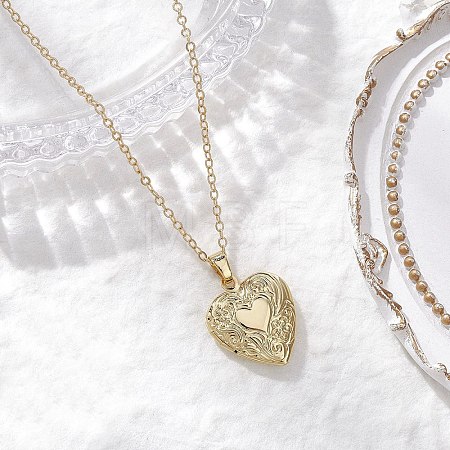 Brass Flower Heart Locket Pendant Cable Chain Necklaces for Women NJEW-JN05235-1