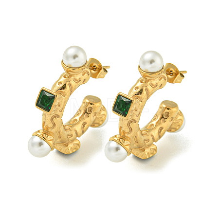 Ion Plating(IP) 304 Stainless Steel C-Shaped Stud Earrings EJEW-K291-01G-1