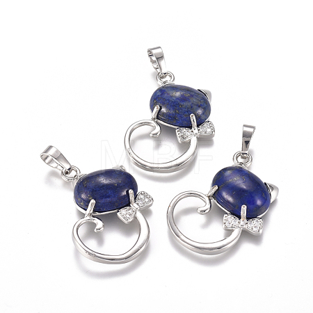 Natural Lapis Lazuli Kitten Pendants G-L512-R01-1