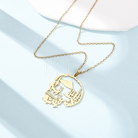 Halloween 304 Stainless Steel Hollow Tree Skull Pendant Cable Chain Necklaces for Men Women NJEW-K308-10G-1