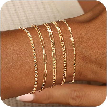 5Pcs Bohemian Style Alloy Chain Bracelets Kit for Women WG2620E-05-1