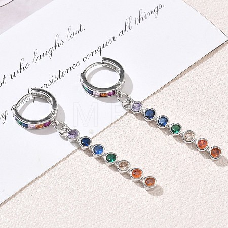 Brass Pave Cubic Zirconia Hoop Dangle Earrings KK-CBAD9DF-02P-B-1