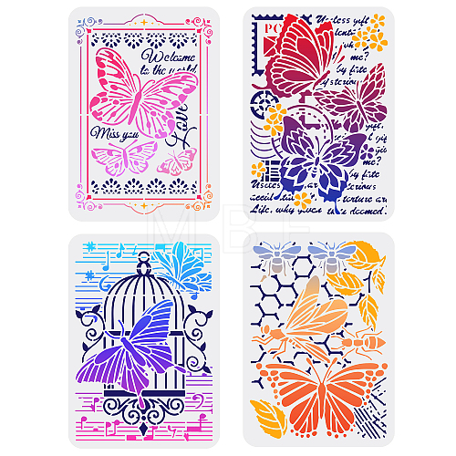 4Pcs 4 Styles PET Hollow Out Drawing Painting Stencils DIY-WH0394-0047-1