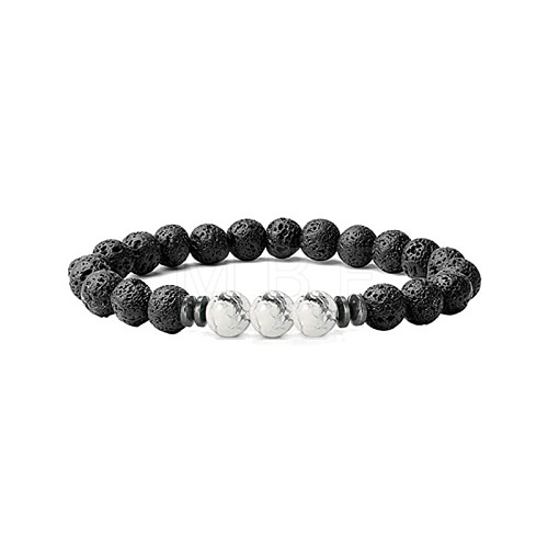 8mm Natural Lava Rock Round Beaded Stretch Bracelets for Women Men CN5294-1-1