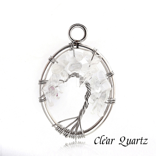 Stainless Steel Wired Natural Quartz Crystal Pendants PW-WGF707B-05-1