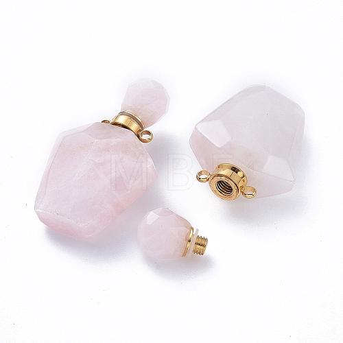 Faceted Natural Rose Quartz Openable Perfume Bottle Pendants G-E564-09B-G-1