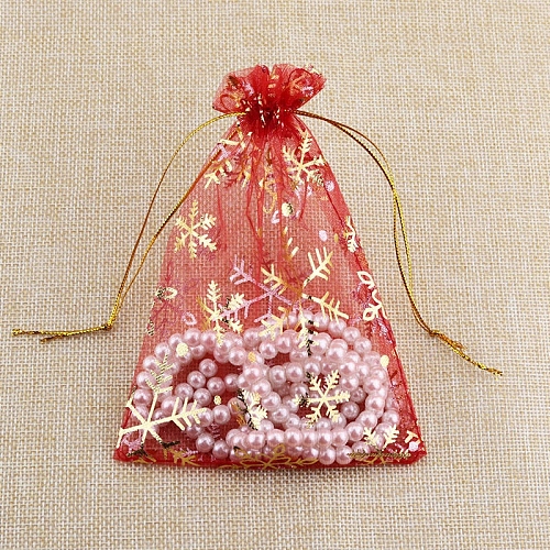 Christmas Printed Organza Drawstring Bags XMAS-PW0001-233C-01-1