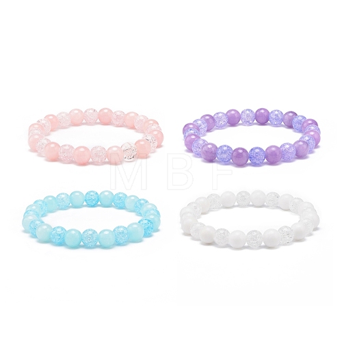 Natural Gemstone & Synthetic Crackle Quartz Round Beaded Stretch Bracelet for Women BJEW-JB08528-1