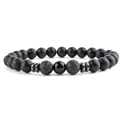 Round Natural Obsidian Beaded Stretch Bracelets for Women Men XP2963-3-1