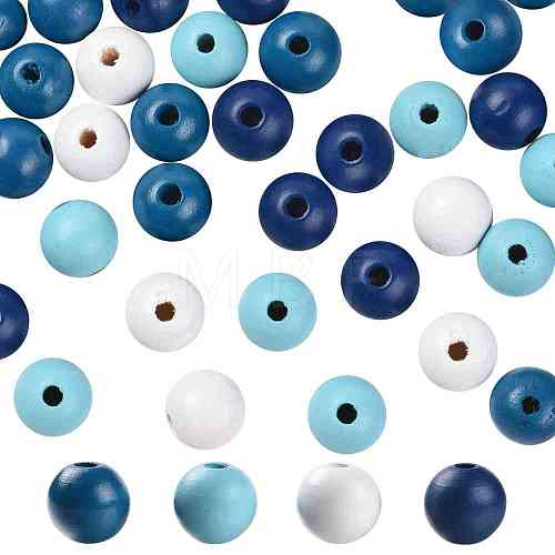 160 Pcs 4 Colors Summer Ocean Marine Style Painted Natural Wood Round Beads X1-WOOD-LS0001-01F-1