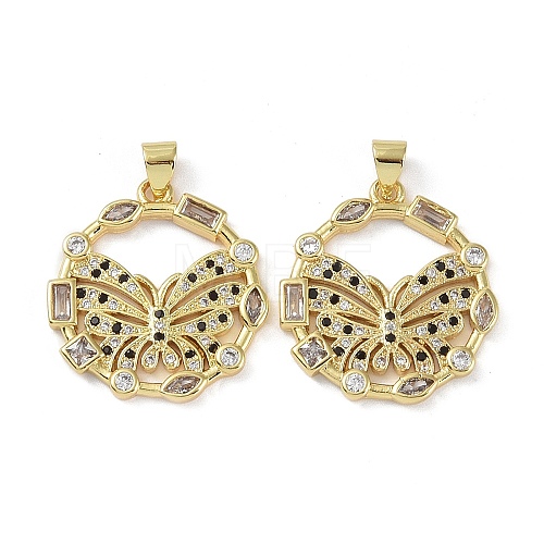 Rack Plating Brass Micro Pave Cubic Zirconia Pendants KK-K341-54G-04-1