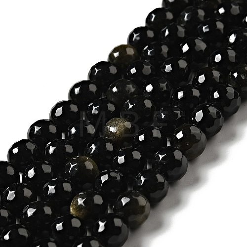 Natural Golden Sheen Obsidian Beads Strands G-P476-01C-04-1