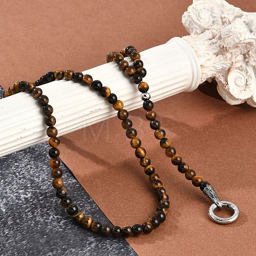 Natural Tiger Eye Round Beaded Y Necklaces NJEW-F331-02P-01-1