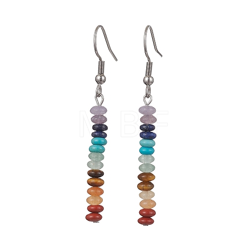 Natural & Synthetic Mixed Gemstone Rondelle Beaded Dangle Earrings EJEW-JE05613-02-1