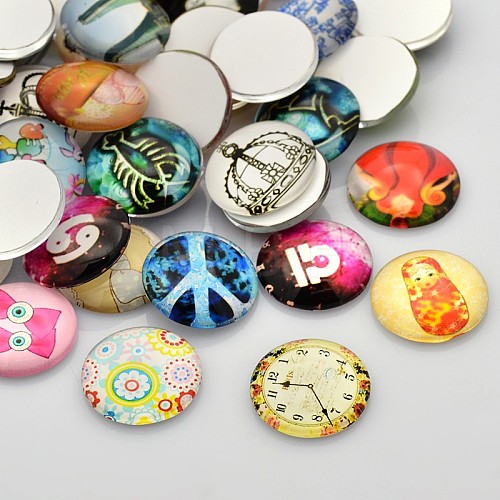 Mixed Pattern Glass Cabochons GGLA-X0001-14mm-1