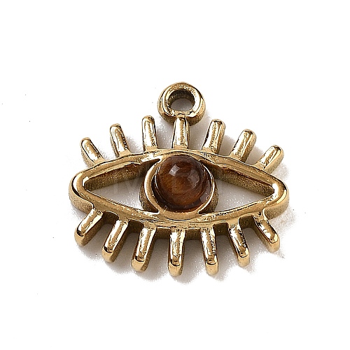 Ion Plating(IP) 304 Stainless Steel Pave Natural Tiger Eye Eye Charms STAS-U014-06B-02-1