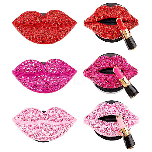 SUPERFINDINGS 6Pcs 6 Styles Lip Shape Alloy Rhinestone Air Vent Clips AJEW-FH0004-67-1