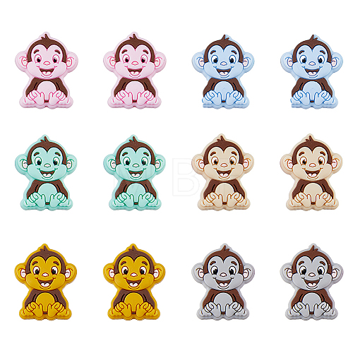 DICOSMETIC 12Pcs 6 Colors Monkey Silicone Focal Beads SIL-DC0001-41-1