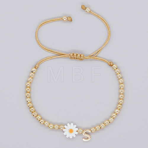 Golden Tone Daisy Braided Bead Bracelets WY1454-19-1