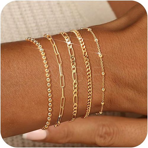 5Pcs Bohemian Style Alloy Chain Bracelets Kit for Women WG2620E-05-1