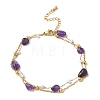 Nuggets Natural Amethyst & Imitation Pearl Multi-Strand Anklets BJEW-P326-02B-G-1