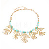 Boho Alloy Coral Shape Pendant Bib Necklaces with Resin Beads for Women WG3C14A-01-3