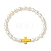 Natural Cultured Freshwater Pearl & Alloy Beads Stretch Bracelets for Women BJEW-JB14103-01-3