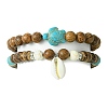 2Pcs 2 Style Synthetic Turquoise Tortoise & Natural Coconut Stretch Bracelets Set BJEW-JB09808-1